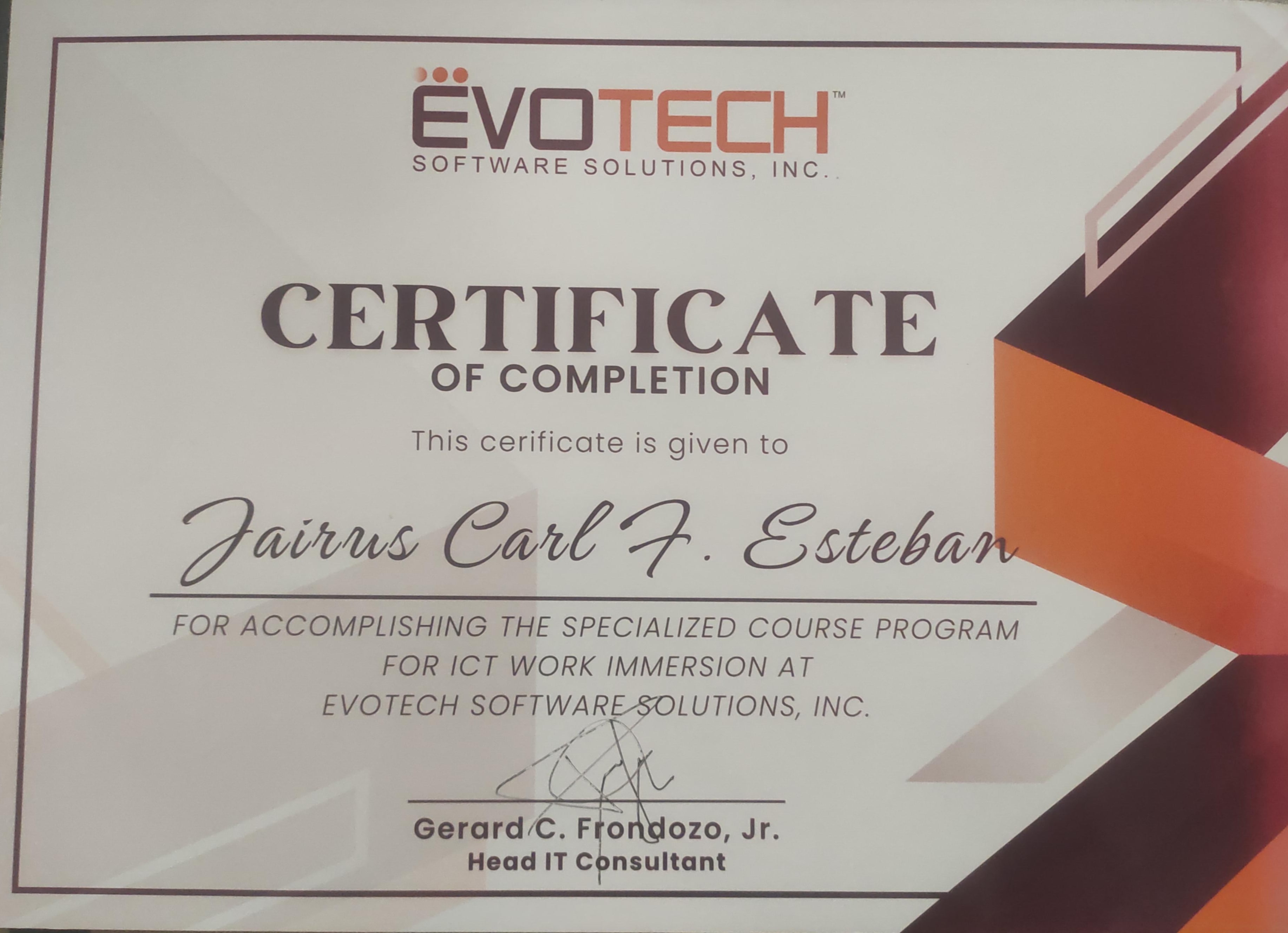 Certificate: Evotech