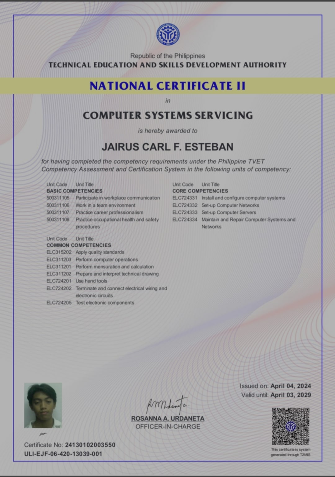 Certificate: TESDA NC2